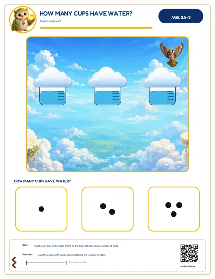 Preview of How many cups have water?, age 2.5–3
