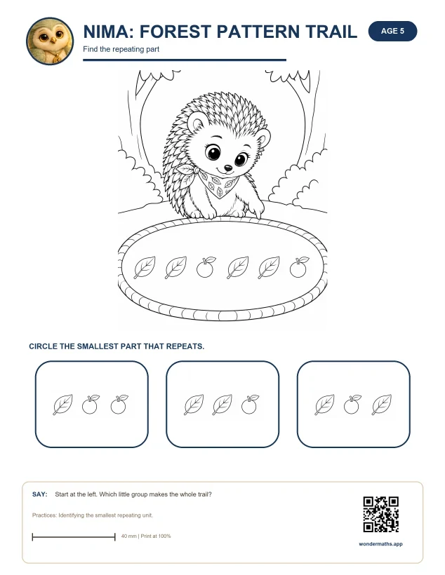 First page of the activity sheets for Nima: Forest Pattern Trail