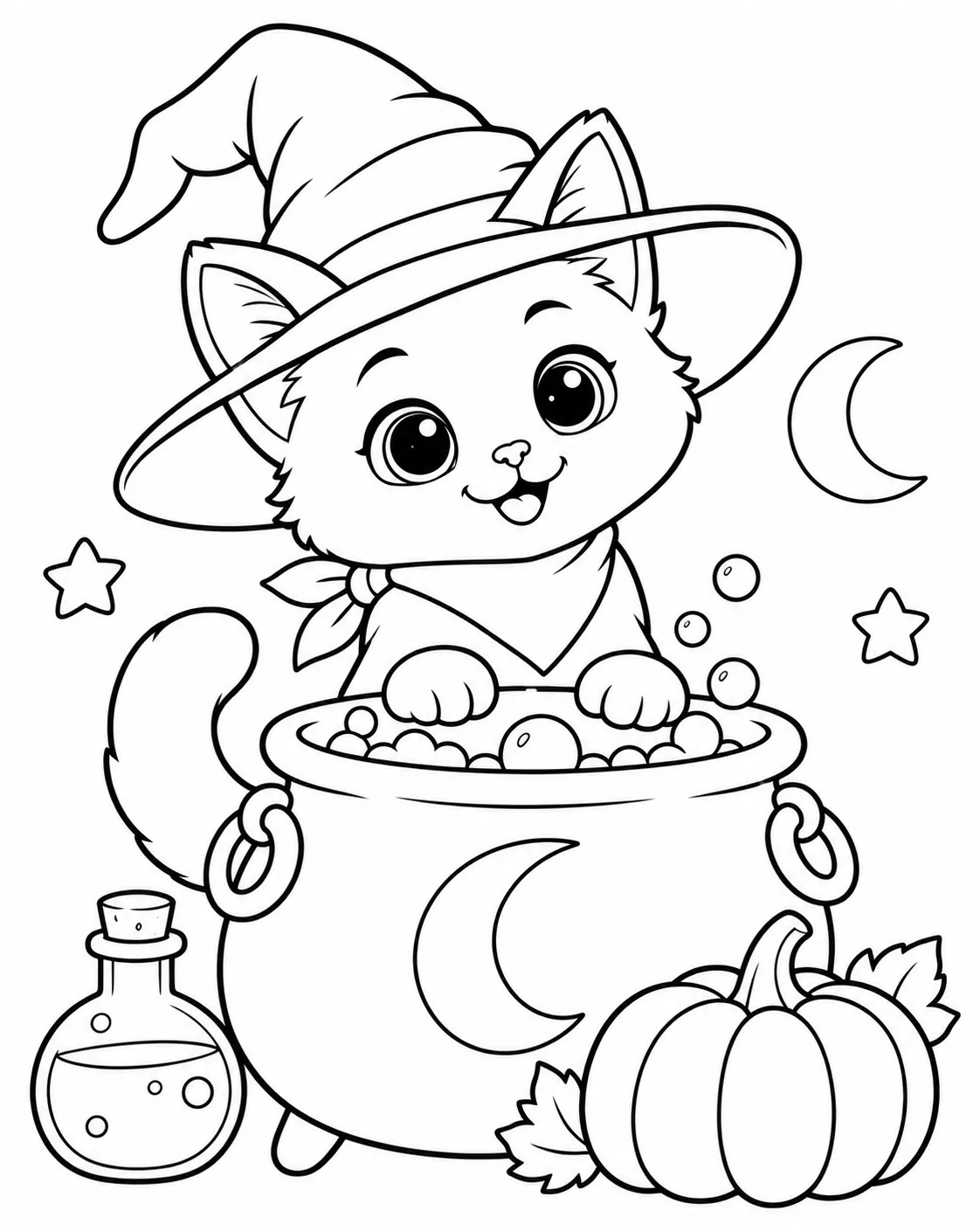 Halloween Friends coloring page 2 for ages 3–4: Vela