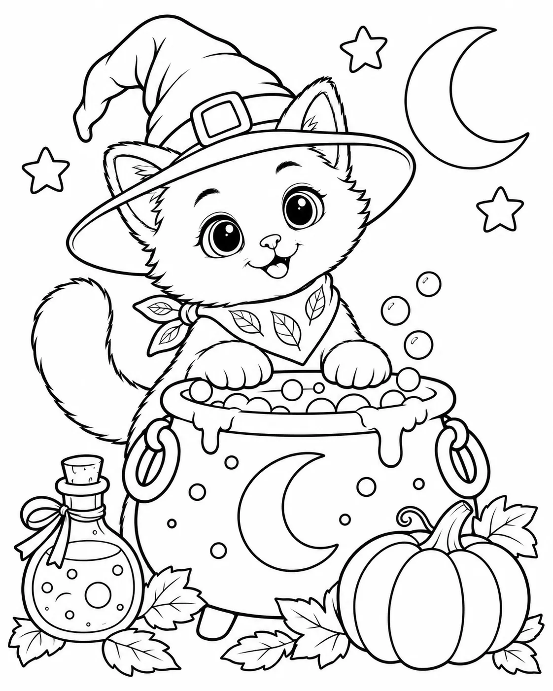 Halloween Friends coloring page 2 for ages 5–7: Vela
