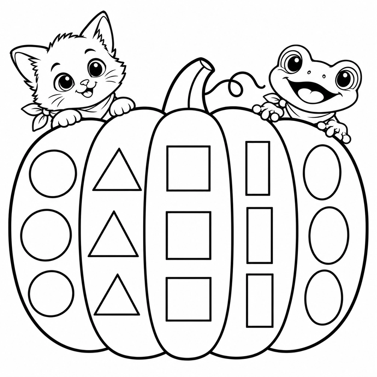 Pumpkin Friends coloring page 3: Vela & Pim: Shapes