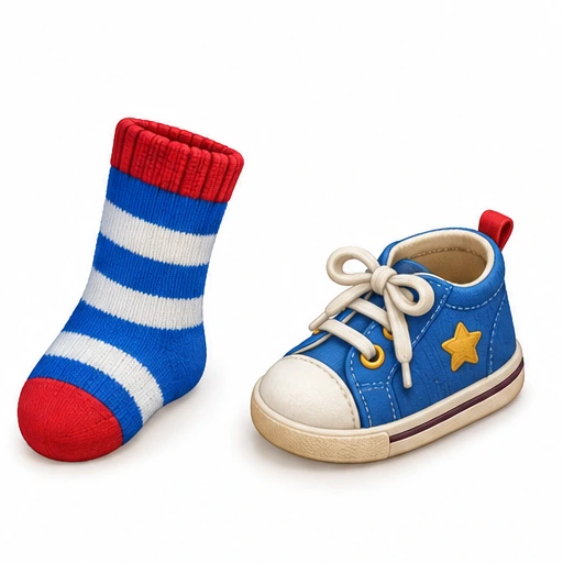 A sock and shoe ready for dressing.