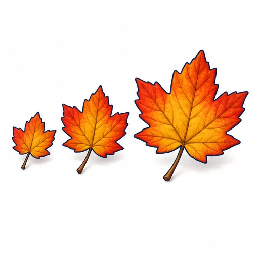 Three maple leaves from small to large.