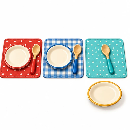 Two complete place settings and one missing a plate.