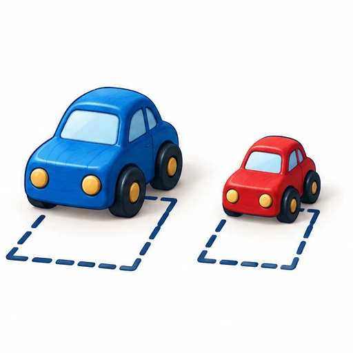Two different-sized cars with parking outlines.