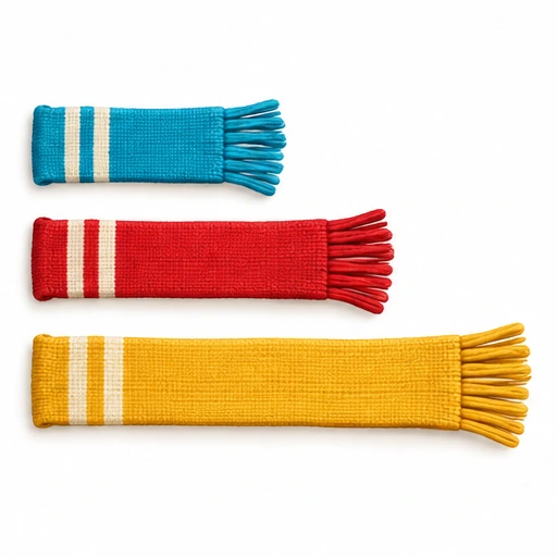 Three scarves with aligned left ends.