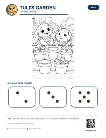 Tuli’s Garden activity page with plants to count.