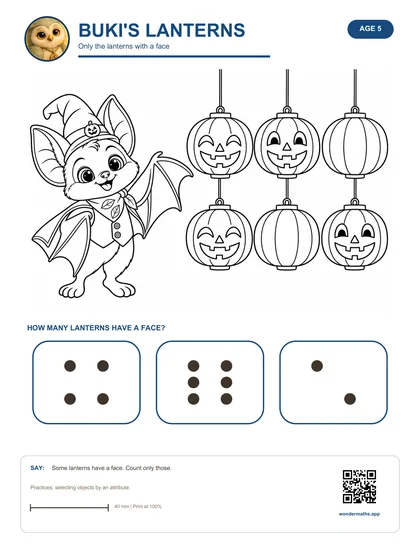 Activity sheet: Buki's Lanterns, only the lanterns with a face.