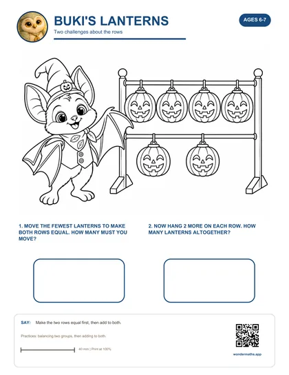 Activity sheet: Buki's Lanterns, two challenges about the rows.