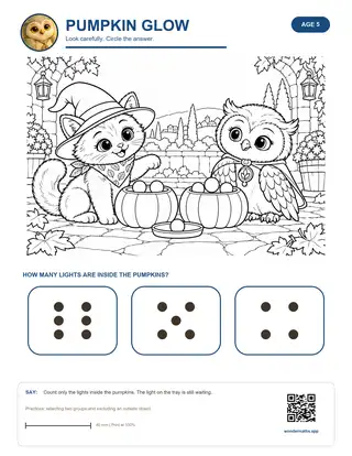 Activity sheet: count only the lights inside the pumpkins.
