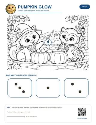 Activity sheet: make four lights altogether, circle how many Ori needs.