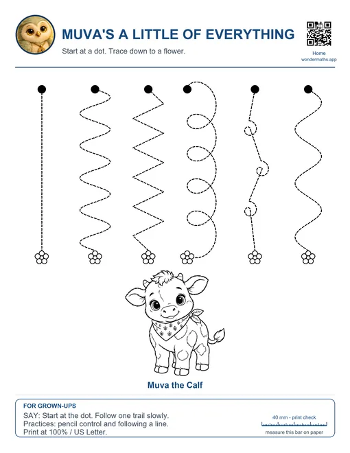 Muva’s A Little of Everything tracing page with Muva the Calf