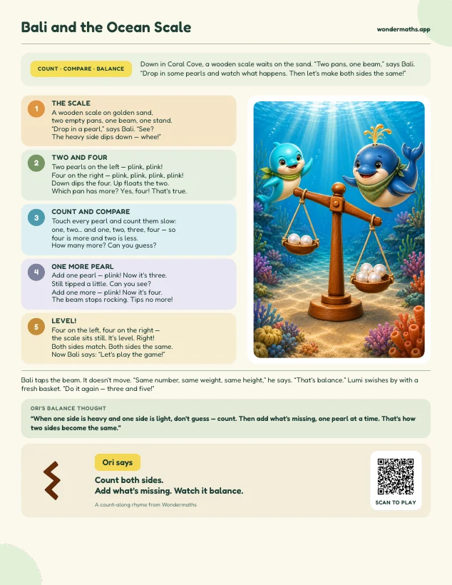 First page of a rhyme to try together for Bali: Ocean Balance