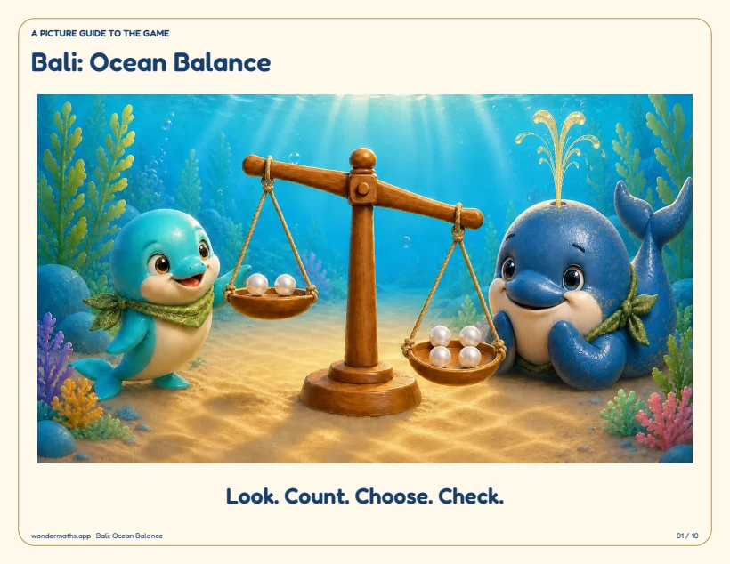 First page of the illustrated game instructions for Bali: Ocean Balance