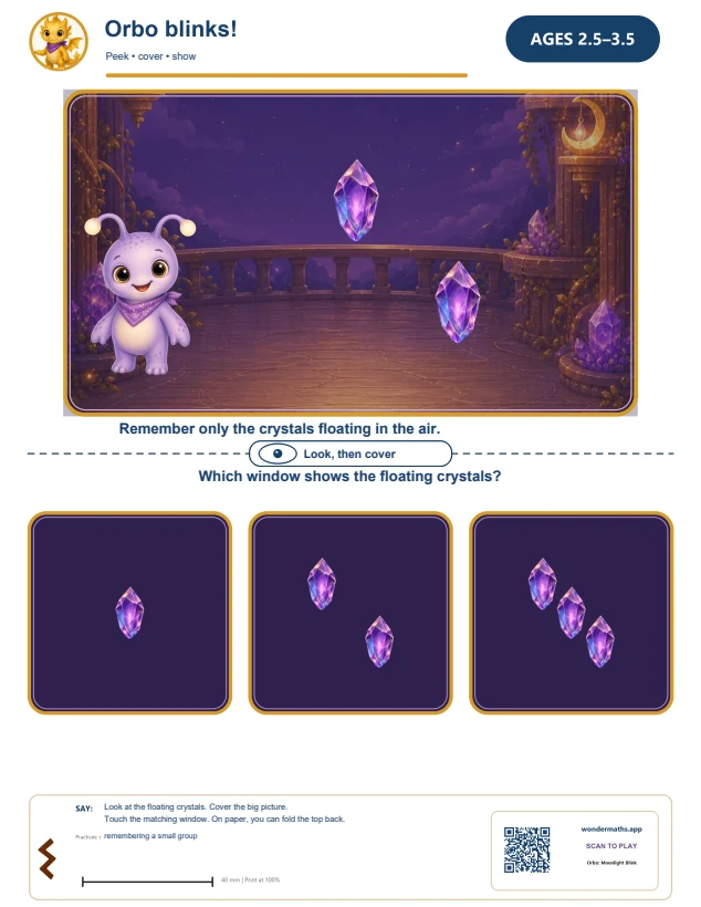 First page of activity sheets for Orbo: Moonlight Blink