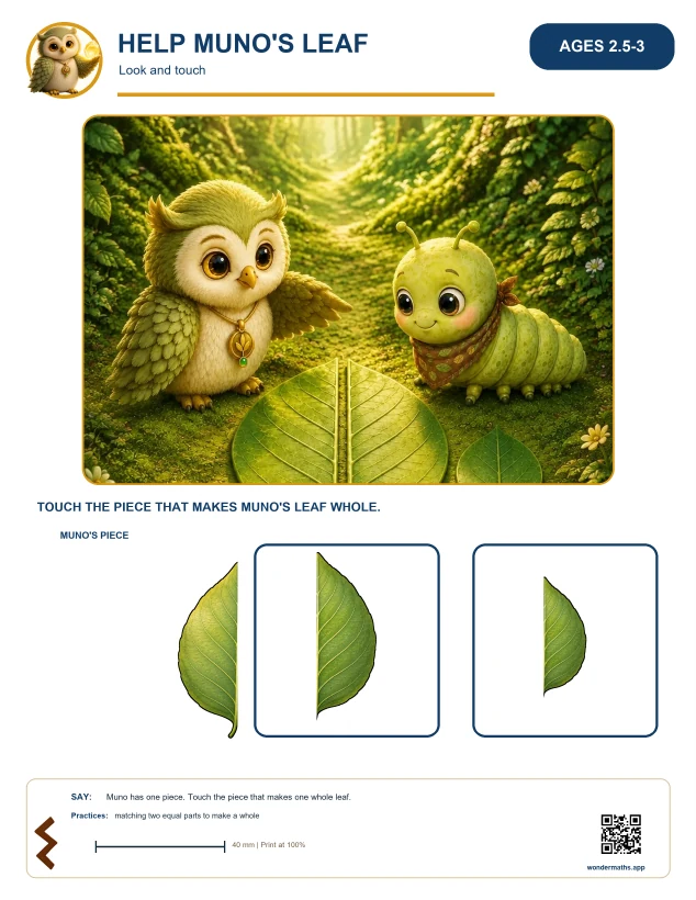 First page of activity sheets for Muno: Leaf Pieces