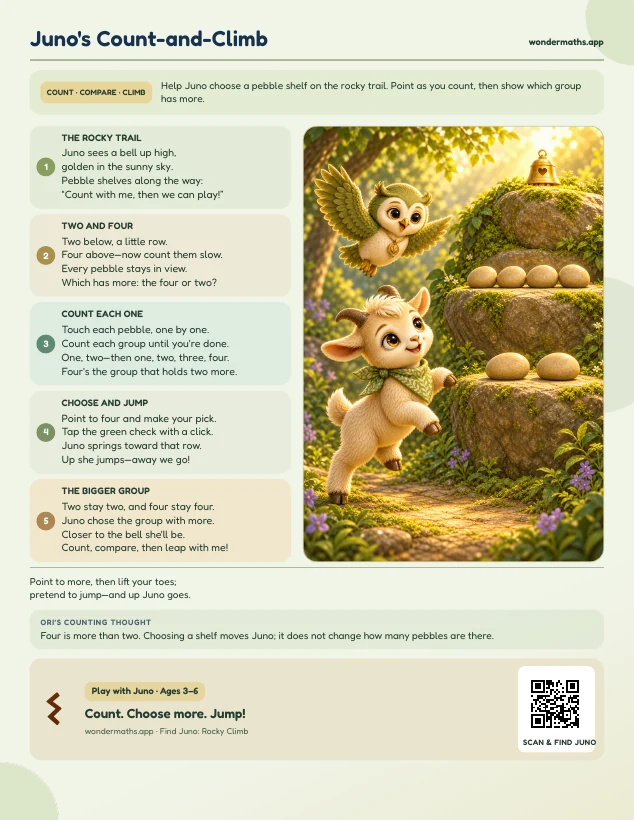 First page of a rhyme to try together for Juno: Rocky Climb