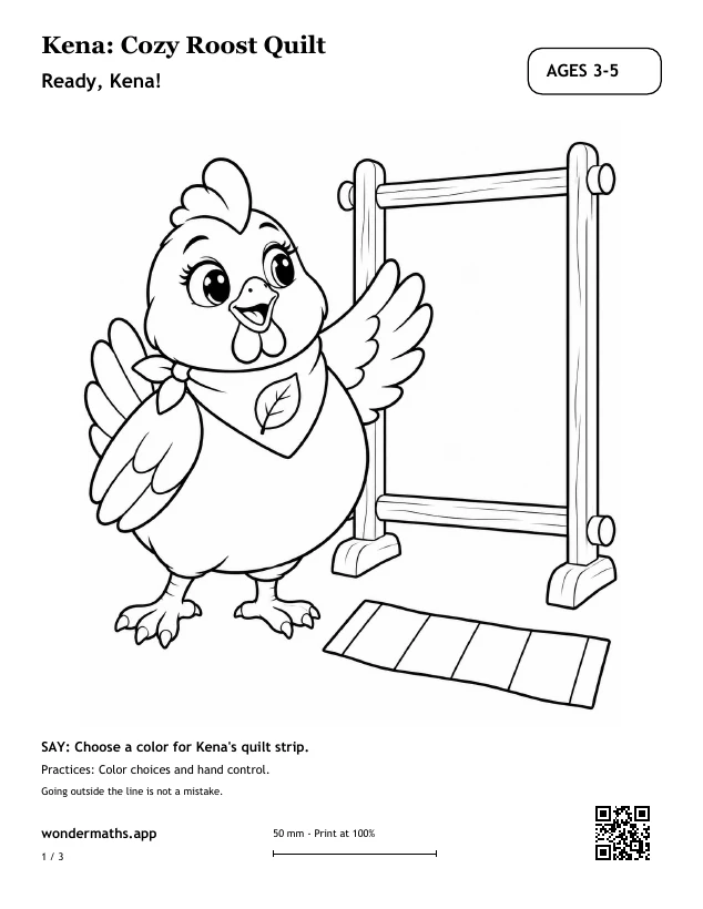 First page of coloring pages for Kena: Cozy Roost Quilt