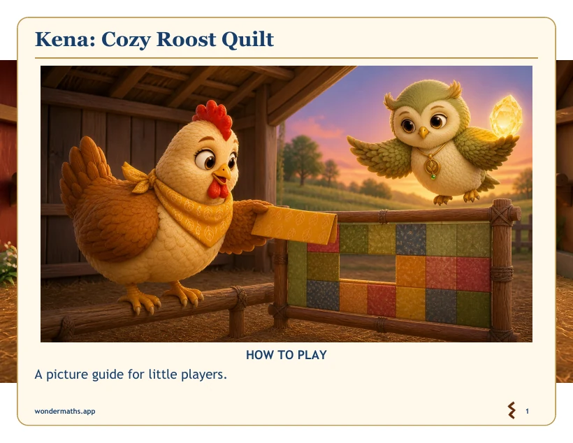 First page of how to play for Kena: Cozy Roost Quilt