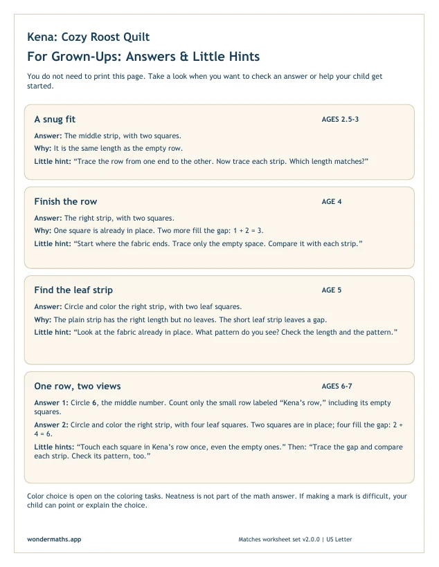 First page of answers & little hints for Kena: Cozy Roost Quilt