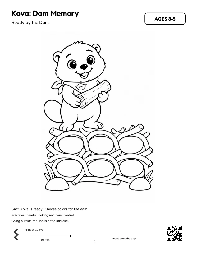 First page of coloring pages for Kova: Dam Memory