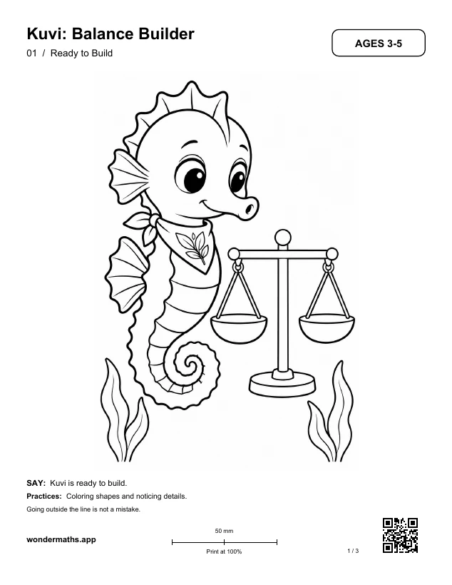 First page of coloring pages for Kuvi: Balance Builder