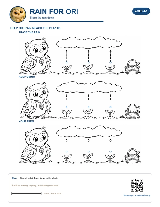 Illustrated Little Trails tracing card for ages 4–5