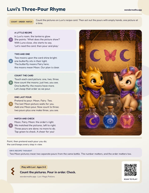 First page of a rhyme to try together for Luvi: Magic Potions