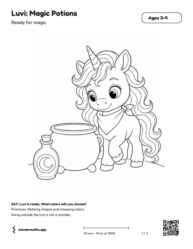 First page of coloring pages for Luvi: Magic Potions