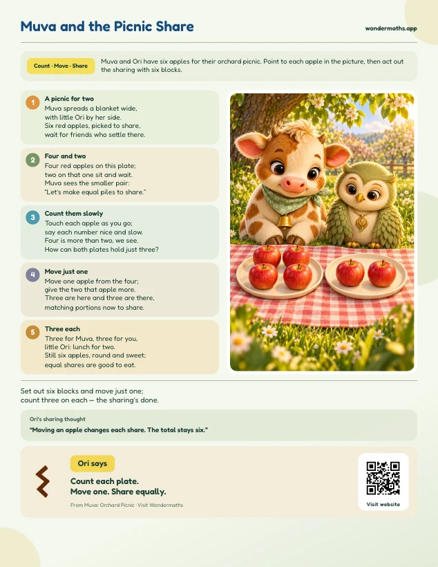 First page of a rhyme to try together for Muva: Orchard Picnic