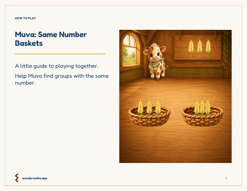 First page of how to play for Muva: Same Number Baskets