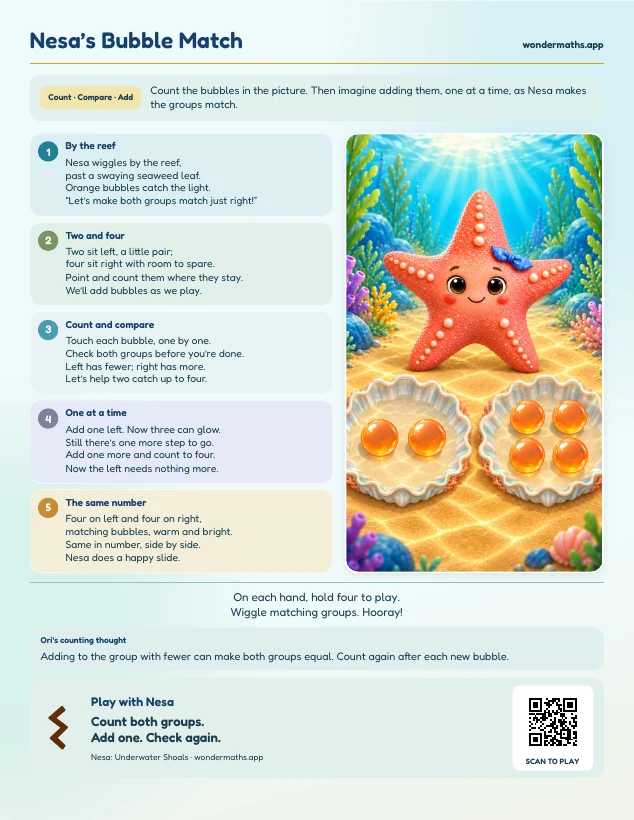 First page of a rhyme to try together for Nesa: Underwater Shoals