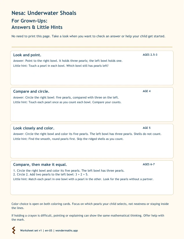 First page of answers & little hints for Nesa: Underwater Shoals