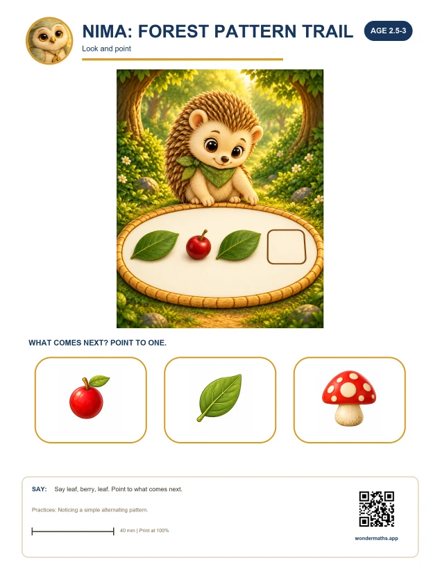 First page of activity sheets for Nima: Forest Pattern Trail