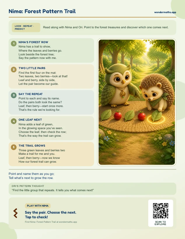 First page of a rhyme to try together for Nima: Forest Pattern Trail