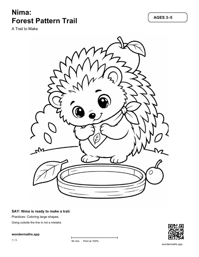First page of coloring pages for Nima: Forest Pattern Trail