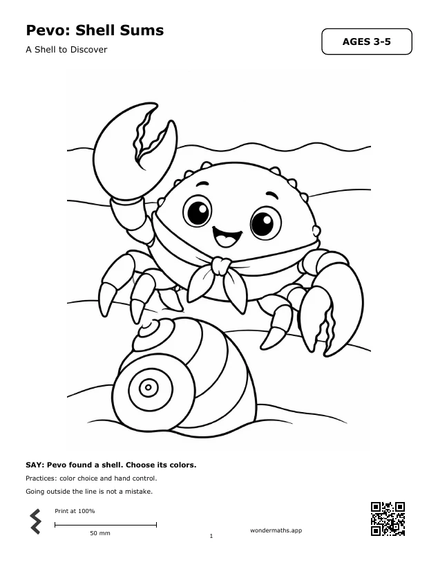 First page of coloring pages for Pevo: Shell Sums