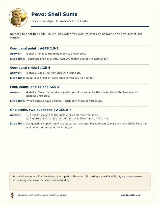 First page of answers & little hints for Pevo: Shell Sums