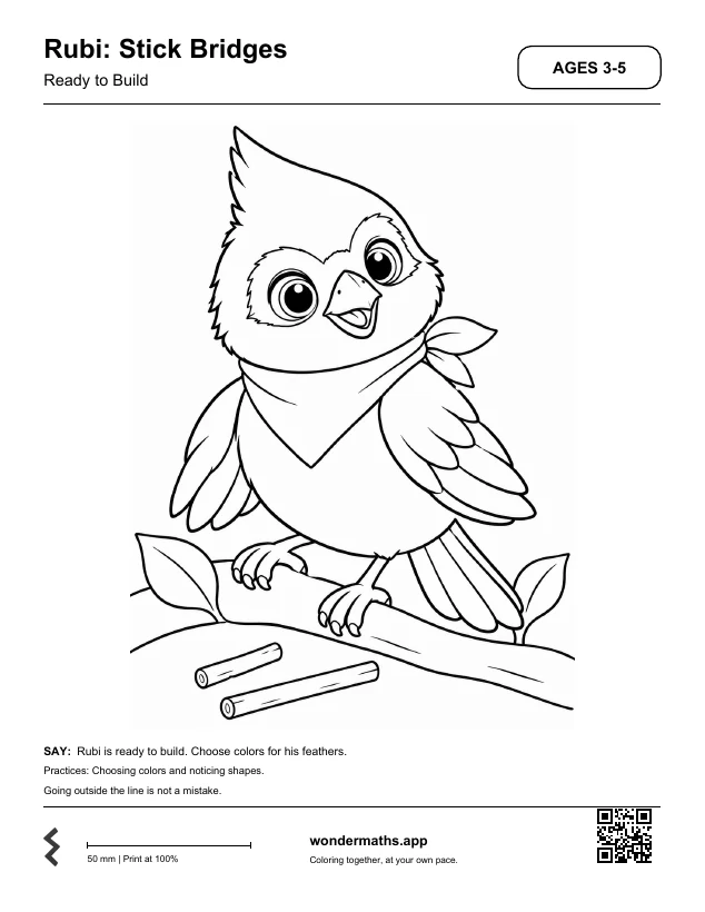 First page of coloring pages for Rubi: Stick Bridges