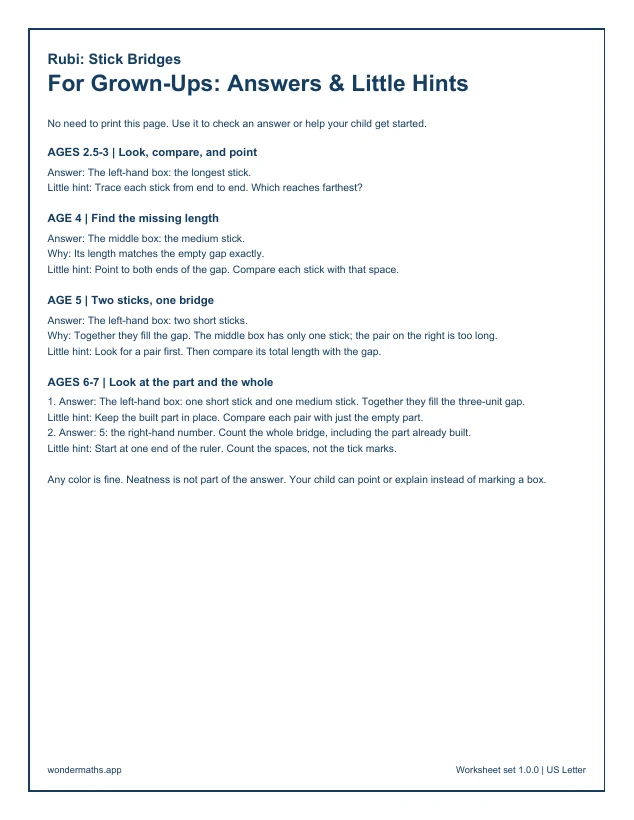 First page of answers & little hints for Rubi: Stick Bridges