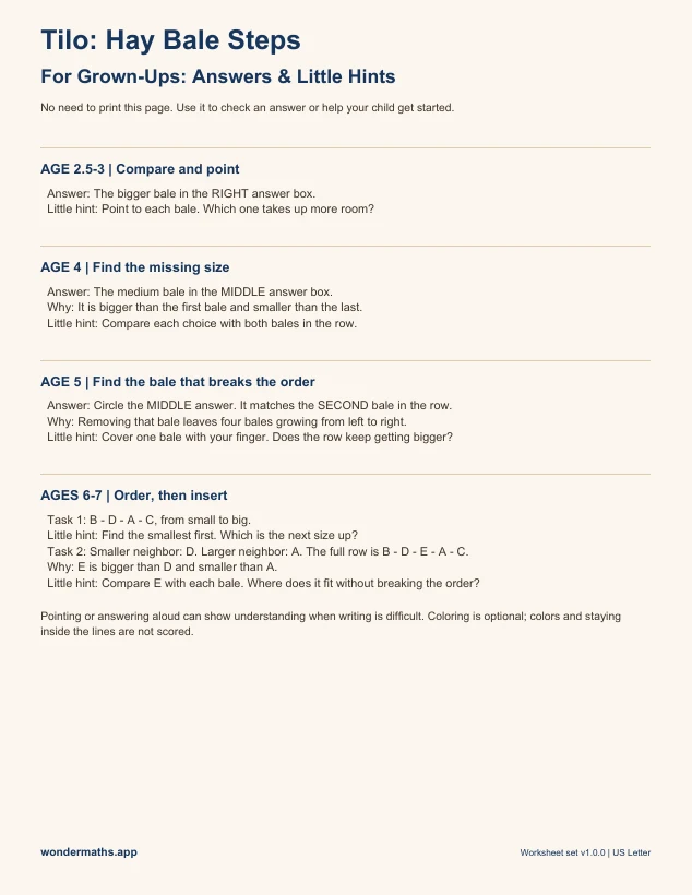 First page of answers & little hints for Tilo: Hay Bale Steps