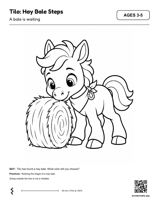First page of coloring pages for Tilo: Hay Bale Steps