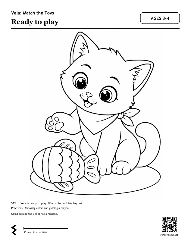 First page of coloring pages for Vela: Match the Toys