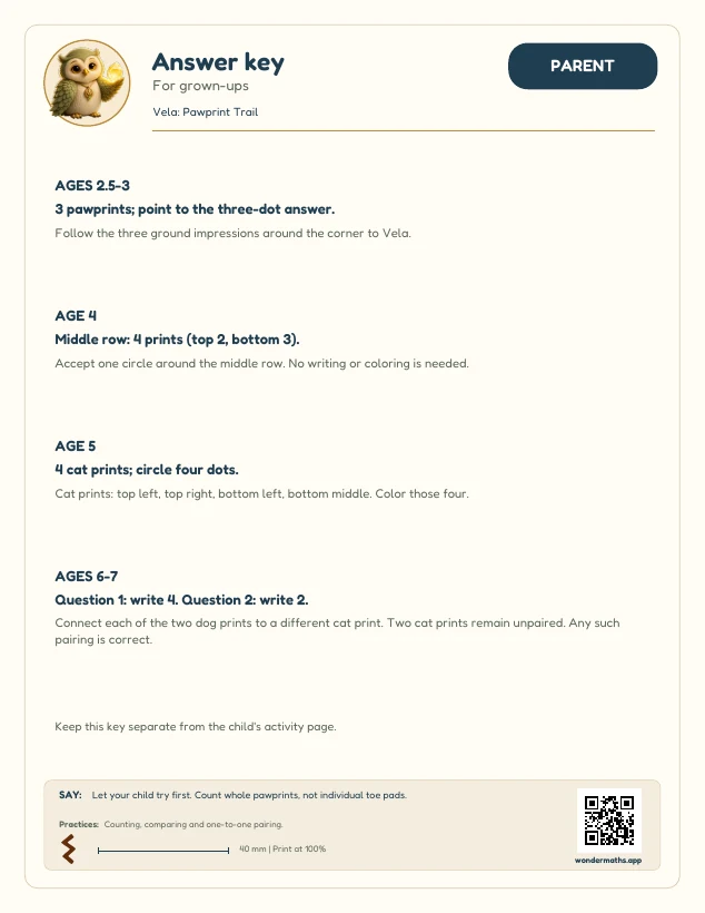 First page of answers & little hints for Vela: Pawprint Trail