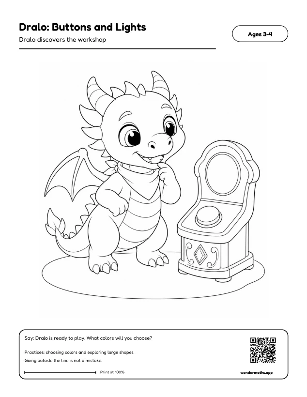 First page of coloring pages for Dralo: Buttons and Lights