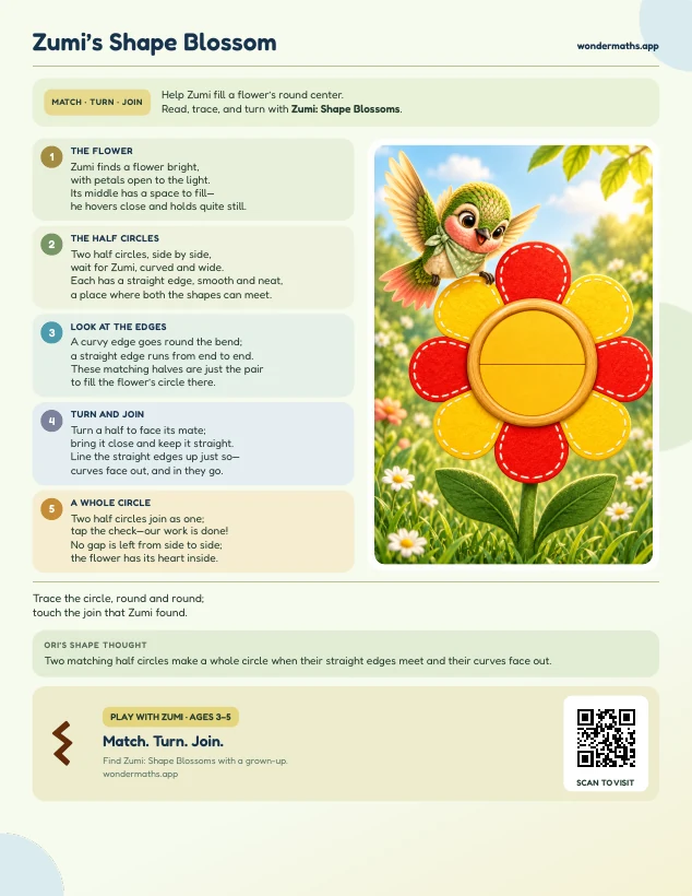 First page of a rhyme to try together for Zumi: Shape Blossoms