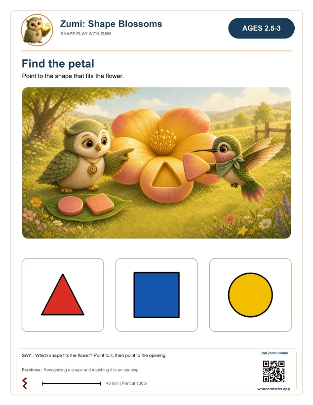 First page of activity sheets for Zumi: Shape Blossoms