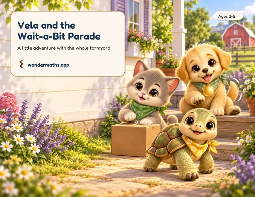 Vela and the Wait-a-Bit Parade: Vela, Bly and Tolo gather outside the farmhouse.