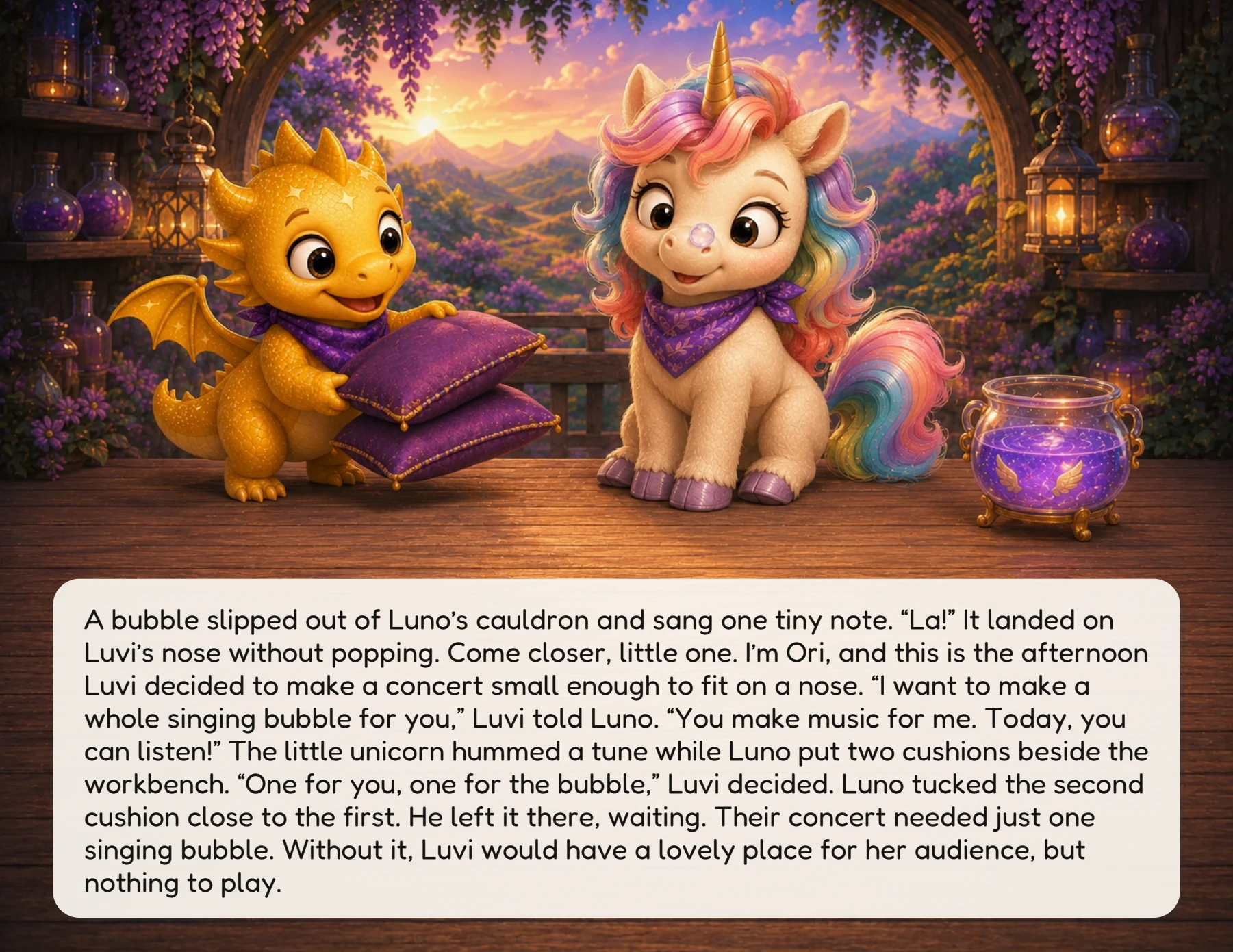 An open page from Luvi and the Hiccuping Bubbles