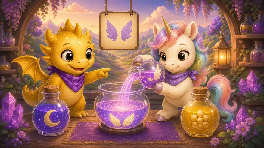 An illustrated scene from Luvi: Magic Potions.